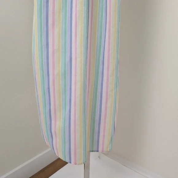 90's Striped Duster Pastel Wide Angel Sleeve Midi Zipper Front V-Neck 3/4 Maxi - Picture 3 of 12